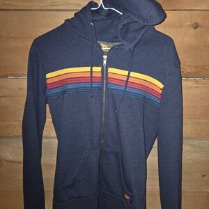 Aviator Nation 5 Stripe Zip Hoodie Navy Blue XS Made in USA Retro Surf
